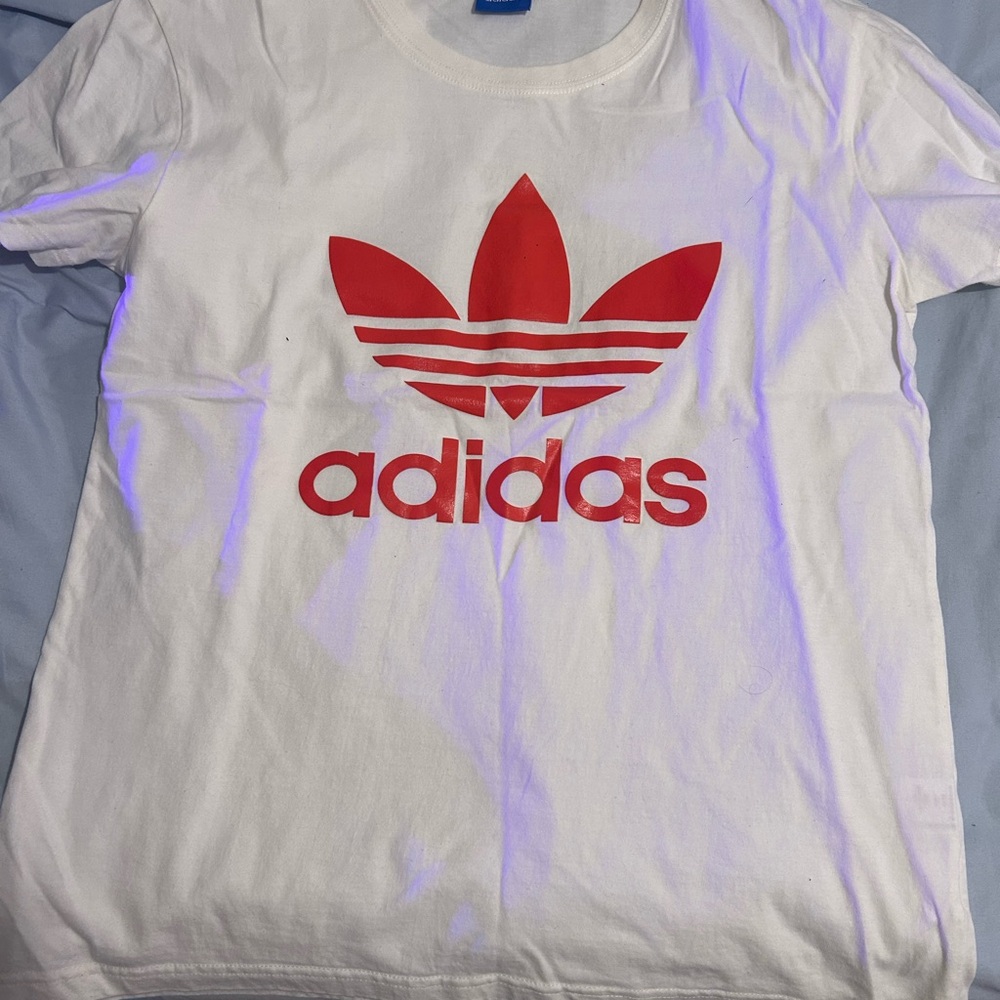 Adidas White and Red Trefoil Short Sleeve Tee